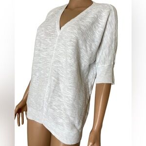 Eileen Fisher white blouse burnout half sleeve lightweight V-neck Petite Large